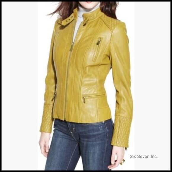 Genuine Lambskin Leather Motorcycle Jacket Bomber Biker